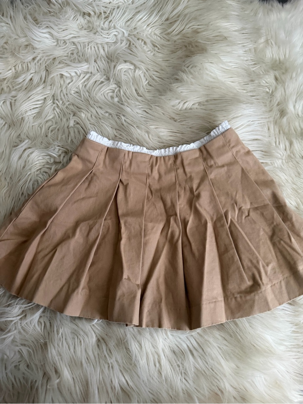 ZARA Girls Pleated Khaki Mini Skirt with White Trim